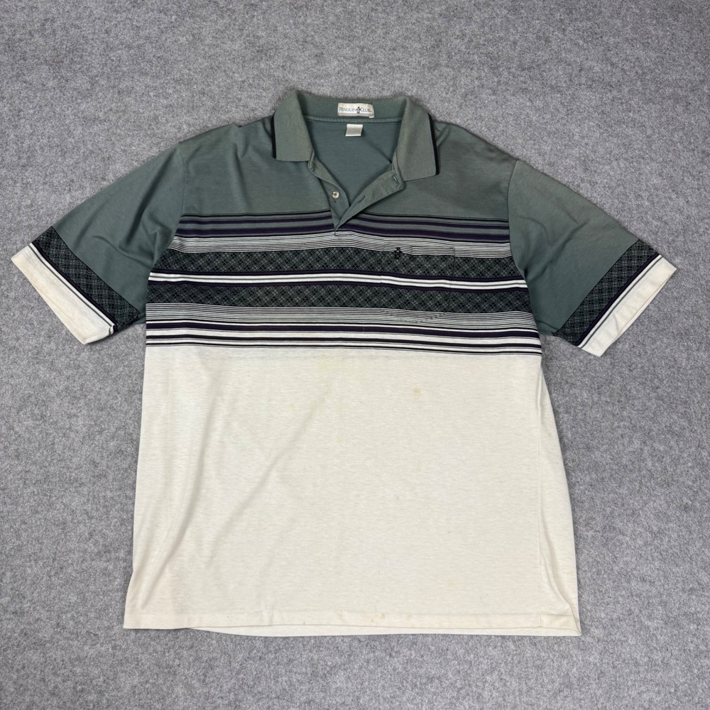 Vintage Penguin Club Polo Shirt Mens XXL Green Cream Striped Made in USA Retro